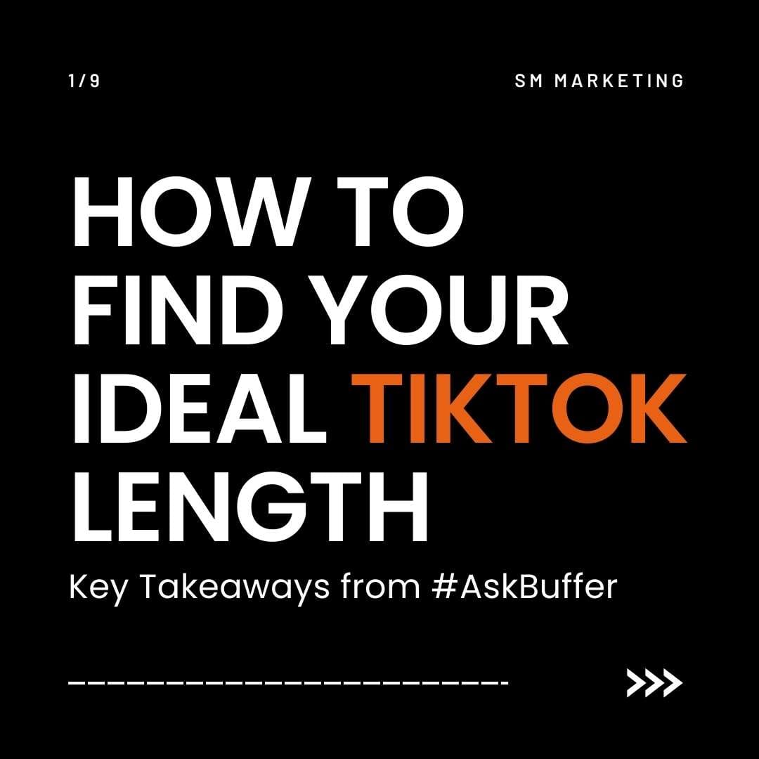 Slide 1 of a marketing carousel about finding ideal TikTok length
