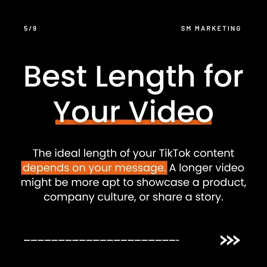 Slide 5 of a marketing carousel about finding ideal TikTok length