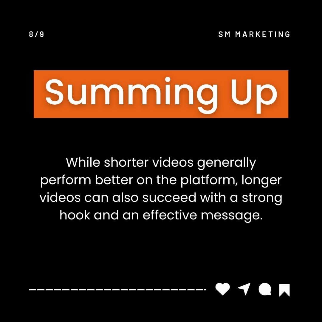 Slide 8 of a marketing carousel about finding ideal TikTok length